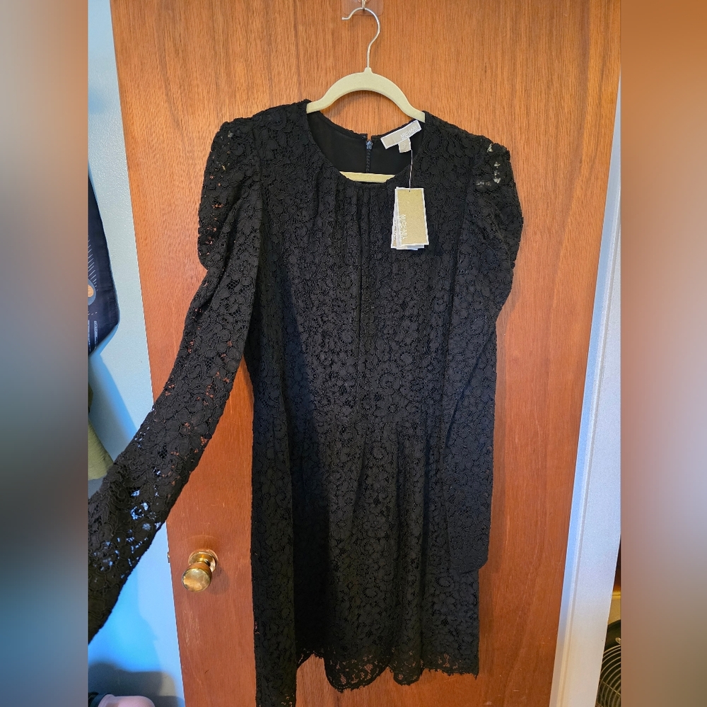 Michael Kors Black Midi Gown with Bishop Sleeves